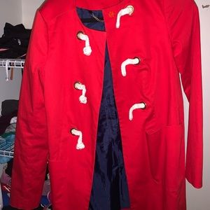 Mid thigh length red jcrew trench coat